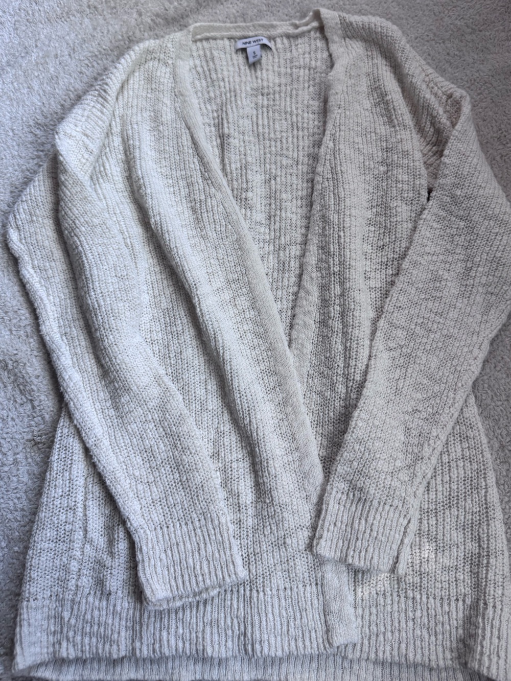 Nine West Cream Open-Front Cozy Cardigan